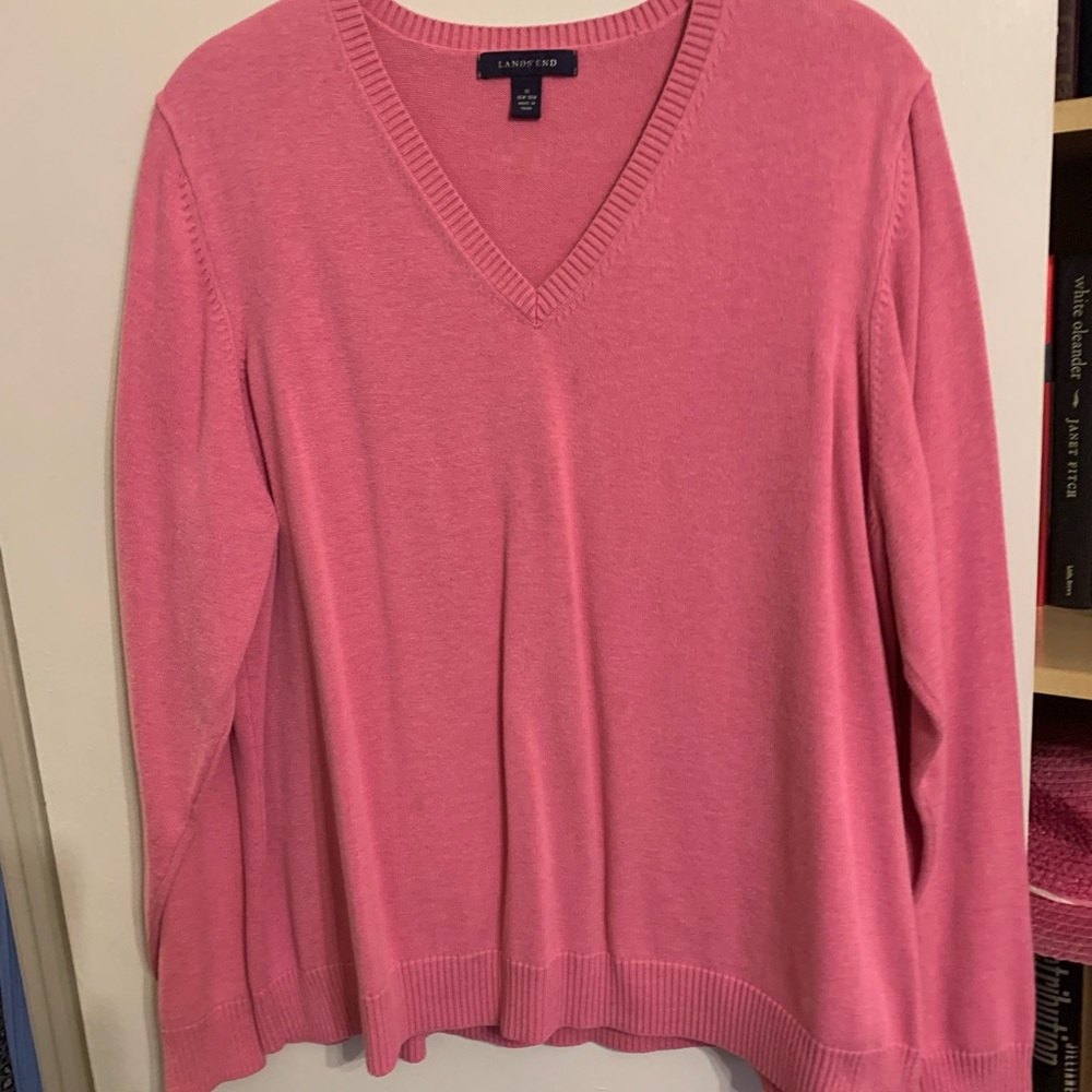 Lands' End Women's V-Neck Sweater in Pink